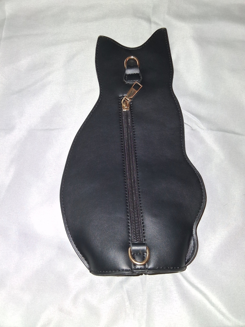 Black Faux Leather Cat Accessory with Purple Stitching No Strap - Picture 2 of 8